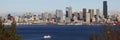 Ferry Boat sailing towards Seattle skyline Royalty Free Stock Photo