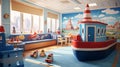 Ferry boat: Seagoing transport with children\'s playroom.AI Generated