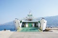 Ferry Boat Ship with open Ramp and empty Car Deck Royalty Free Stock Photo