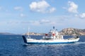 Ferry boat ship sailing between Palau and La Maddalena town, Sardinia, Italy. Royalty Free Stock Photo