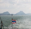 Ferry boat with thai flag to Koh Samui island, seascape Royalty Free Stock Photo