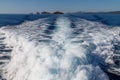 Ferry boat waves. Cruise trip in Sardinia, Italy. Royalty Free Stock Photo