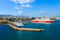 Ferry boats, cruise ships docking at the port of Piraeus Royalty Free Stock Photo