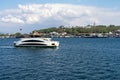 Ferry in Bosphorus in Istanbul city view. Sea transportation and passenger ferry sailing Royalty Free Stock Photo