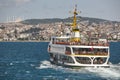 Ferry in Bosphorus strait. Camlica mosque in Istanbul. Turkey Royalty Free Stock Photo