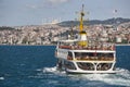 Ferry in Bosphorus strait. Camlica mosque in Istanbul. Turkey Royalty Free Stock Photo