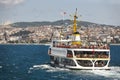 Ferry in Bosphorus strait. Camlica mosque in Istanbul. Turkey Royalty Free Stock Photo