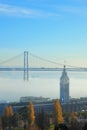 Ferry Building & Bay Bridge Mist Over Royalty Free Stock Photo