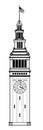 Ferry Building Clock Tower in San Francisco, California vector illustration black and white line art