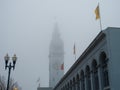 Ferry building clocktower on a foggy day Royalty Free Stock Photo