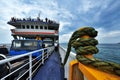 Ferry with cars and passangers in Aegean Sea route to Mount Athos Royalty Free Stock Photo
