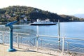 Ferry crosses Lake Maggiore in Laveno, Italy