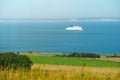 ferry crossing the Channel to arrive in Calais with the English cliffs on the horizon Royalty Free Stock Photo