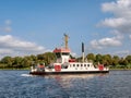 Ferry crossing Kiel Canal from Nobiskrug to Schacht-Audorf, Schleswig-Holstein, Germany