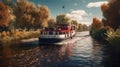 A ferry crossing a river. Generative AI