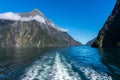 Ferry Cruise in Milford Sound, New Zealand. Royalty Free Stock Photo