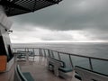 A ferry cruising the cold vast spaces of the Northern sea near the Dutch coast