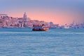 Ferry cruising on the river Tejo near Lisbon Portugal at sunset Royalty Free Stock Photo