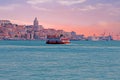 Ferry cruising on the river Tejo near Lisbon Portugal at sunset Royalty Free Stock Photo