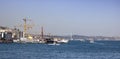 Ferry docked at the pier of KarakÃÂ¶y. Back side of construction work Royalty Free Stock Photo