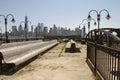 Ferry docks and New York City skyline Royalty Free Stock Photo