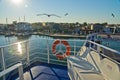 Ferry is entering Keramoti harbour near the island of Thassos Royalty Free Stock Photo