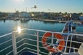 Ferry is entering Keramoti harbour near the island of Thassos Royalty Free Stock Photo