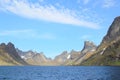 Ferry in the fjord of Reine in Lofoten Royalty Free Stock Photo