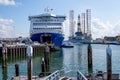 Ferry in the harbor of IJmuiden, Netherlands preparing to leave