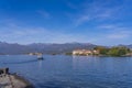 Ferry at the lake Maggiore, landscapes over the lake, in the background Isola Bella - island Bella Royalty Free Stock Photo