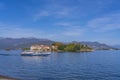 Ferry at the lake Maggiore, landscapes over the lake, in the background Isola Bella - island Bella Royalty Free Stock Photo