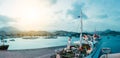 Ferry in Mindelo Harbor in the early morning light on Sao Vicente Island, Cape Verde Royalty Free Stock Photo