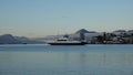 Ferry in Morning clouds in Molde in the Romsdalfjord in Norway