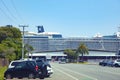 Ferry parks in front of Port of Tauranga Rata Street Gate, Mount Maunganui Wharf