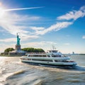 ferry passing by the statue of liberty Royalty Free Stock Photo