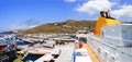 Ferry port of the famous Greek island of Mykonos, in the heart of the Cyclades in the Aegean Sea Royalty Free Stock Photo