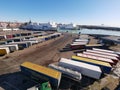 Ferry quay in Sweden with ships and waiting cars