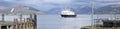 Ferry ship arriving at Scottish island of Rothersay