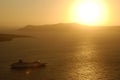 Ferry Silhouetted Against Santorini Sunset Royalty Free Stock Photo