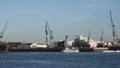 Ferry, small passenger boat driving by shipyard Blohm and Voss