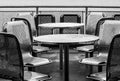 Ferry Steel Chairs in Black and White with Raindrops Royalty Free Stock Photo