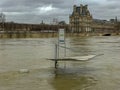 Ferry stop under flood waters on the Seine, Paris, France Royalty Free Stock Photo