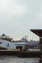Ferry and Suleymaniye Mosque. Istanbul view.