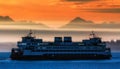 Ferry at Sunset, Edmonds, Washington State Royalty Free Stock Photo