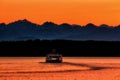 Ferry at Sunset, Washington State Royalty Free Stock Photo