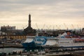 The ferry terminal and Lanterna, the city lighthouse. Port of Genova. Liguria, Italy Royalty Free Stock Photo