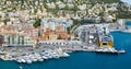 The ferry terminal in port Nice - France at sunny day, A lot o motor boats and luxury yachts are moored in port, mooring Royalty Free Stock Photo