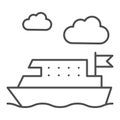 Ferry thin line icon, Public transport concept, ferry ship transportation sign on white background, Boat on the sea icon