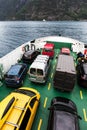 ferry that transports cars, fjord Royalty Free Stock Photo