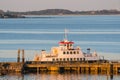 Ferry Ulvsund which sails between island of Lindholm and port of Kalvehave in Denmark Royalty Free Stock Photo